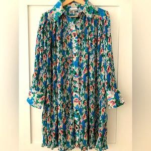GANNI Plisse georgette floral shirt dress